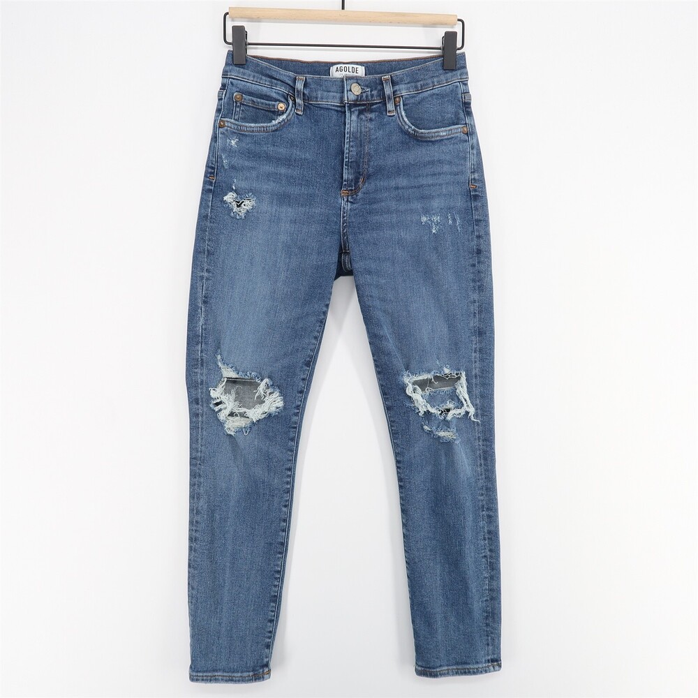 Agolde Sophie Jeans Womens 27 Blue High Rise Skinny Distressed Ripped Stretch